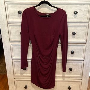 Express Women's Burgundy Long Sleeve Draped Sheath Dress